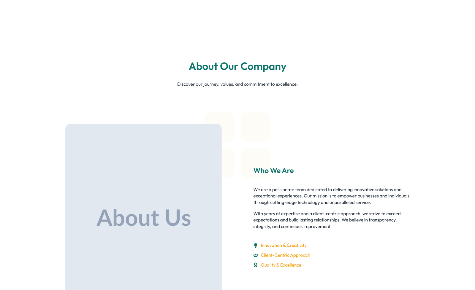 Centered About with Image, Counter Stats Row - Elementor component