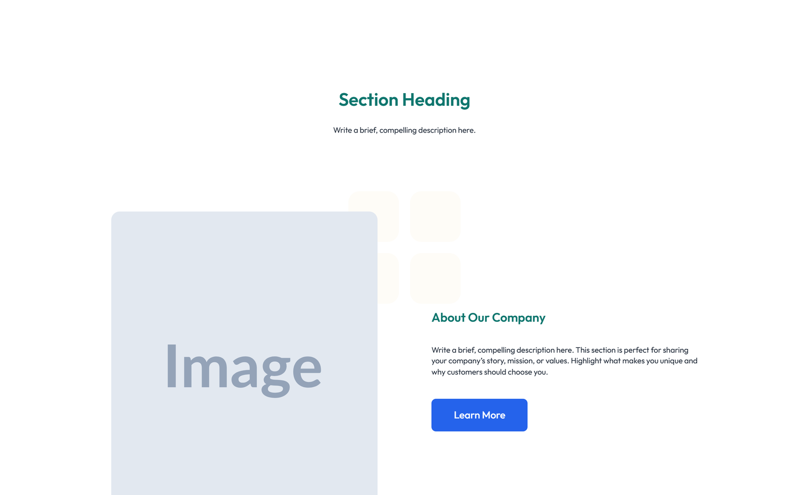 Centered About with Image, Counter Stats Row 2 - Elementor component