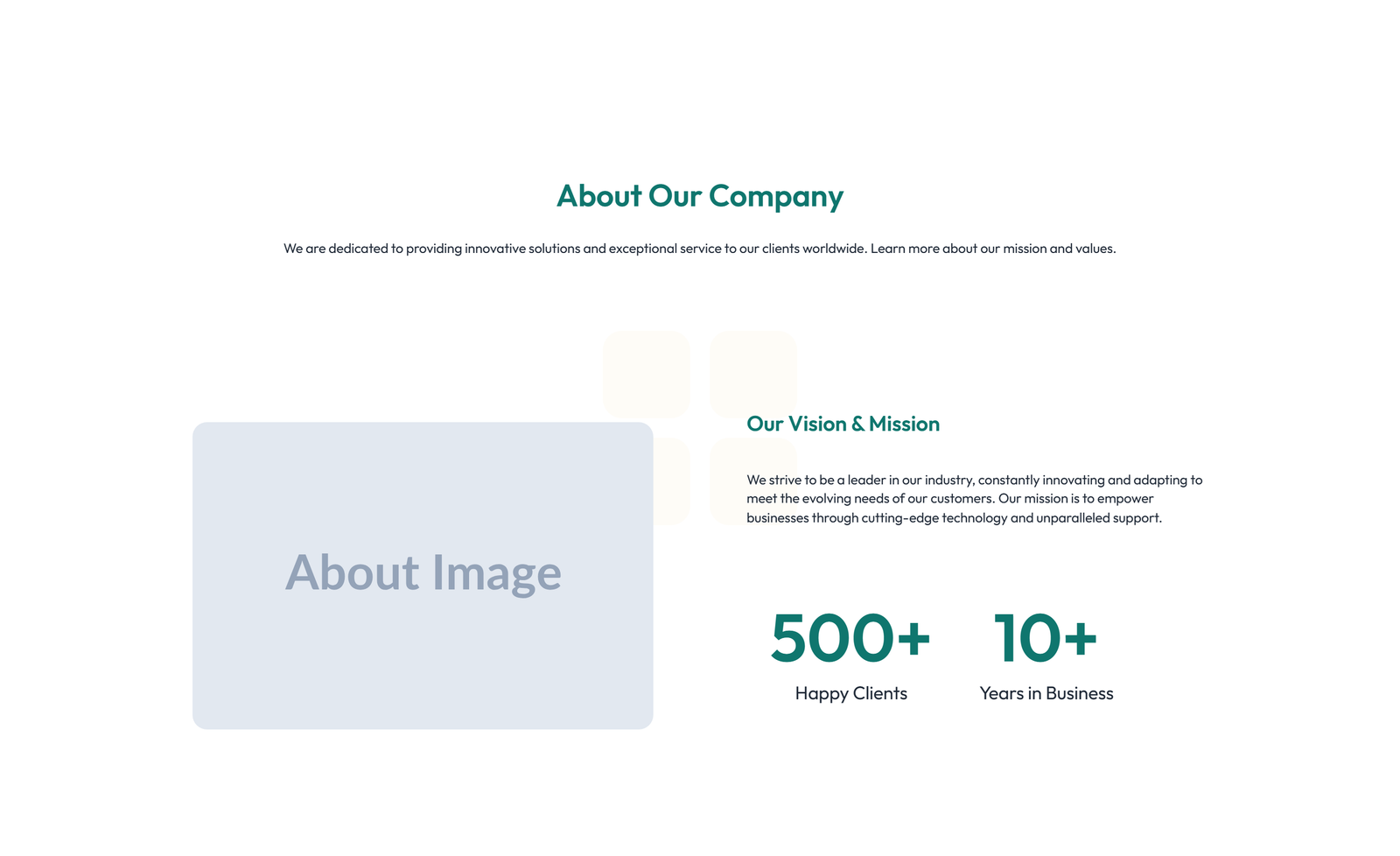 Centered About with Image, Counter Stats Row 10 - Elementor component