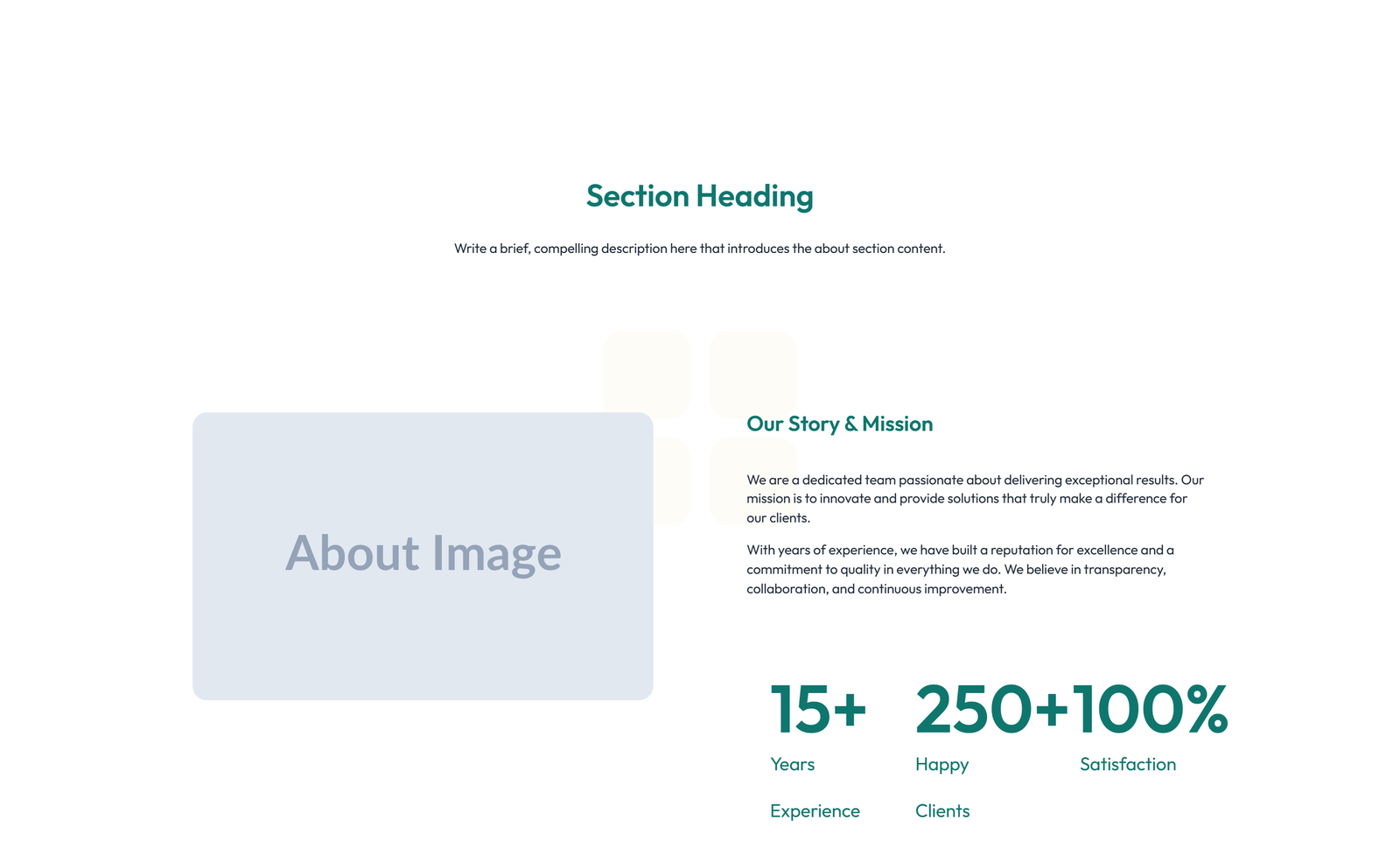 Centered About with Image, Counter Stats Row 11 - Elementor component