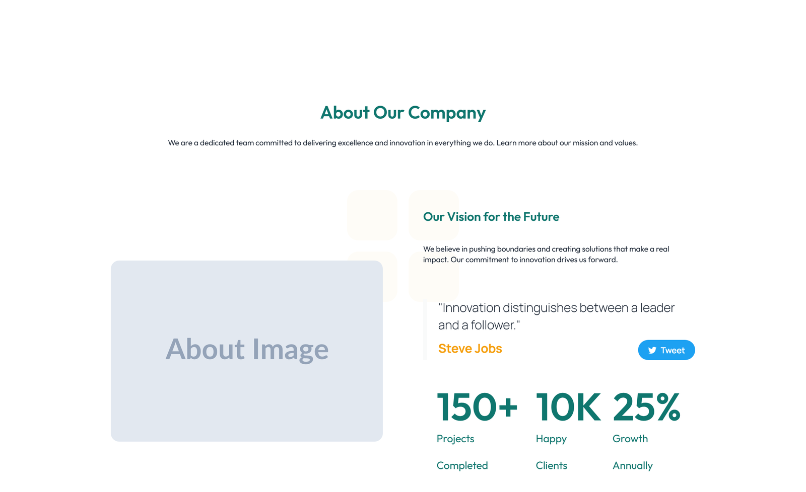 Centered About with Image, Counter Stats Row 12 - Elementor component