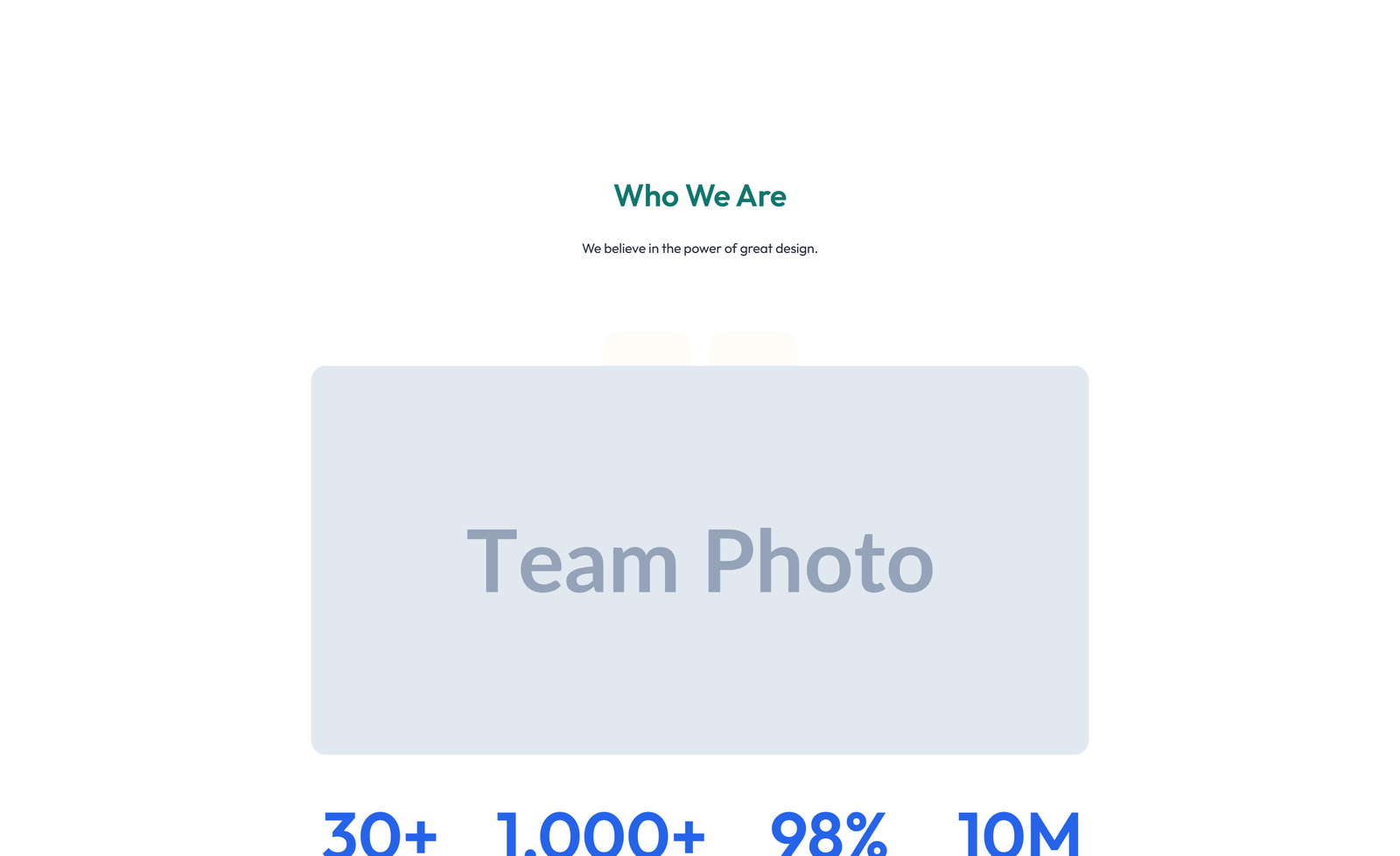 Centered About with Image, Counter Stats Row 50 - Elementor component