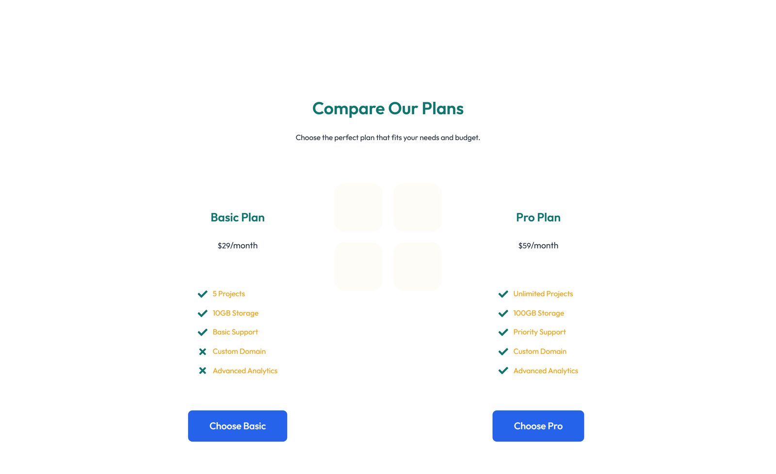 Screenshot of Comparison Layout Style 5 2 - Elementor Comparison Tables component