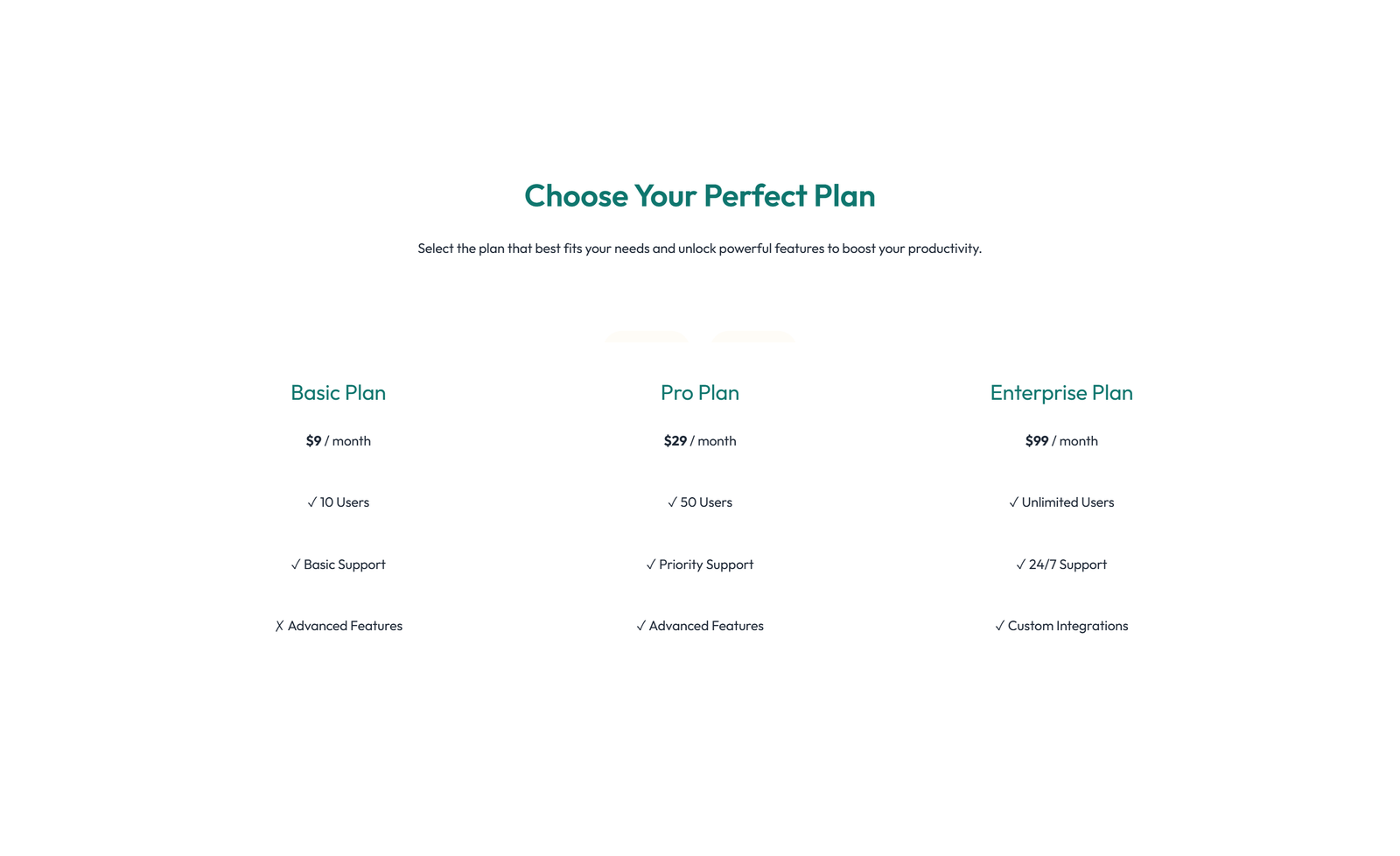 Screenshot of Comparison Layout Style 3 6 - Elementor Comparison Tables component