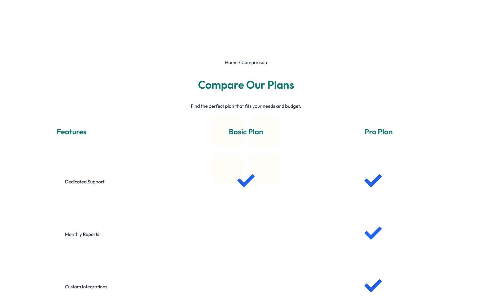 Screenshot of Comparison Layout Style 6 7 - Elementor Comparison Tables component