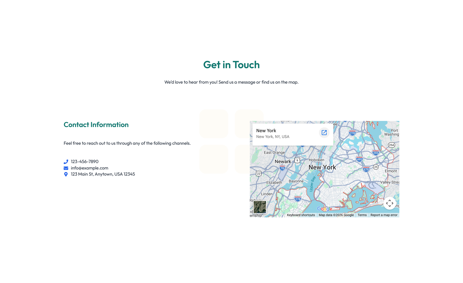 Centered Contact with Form, Info Below 4 - Elementor component