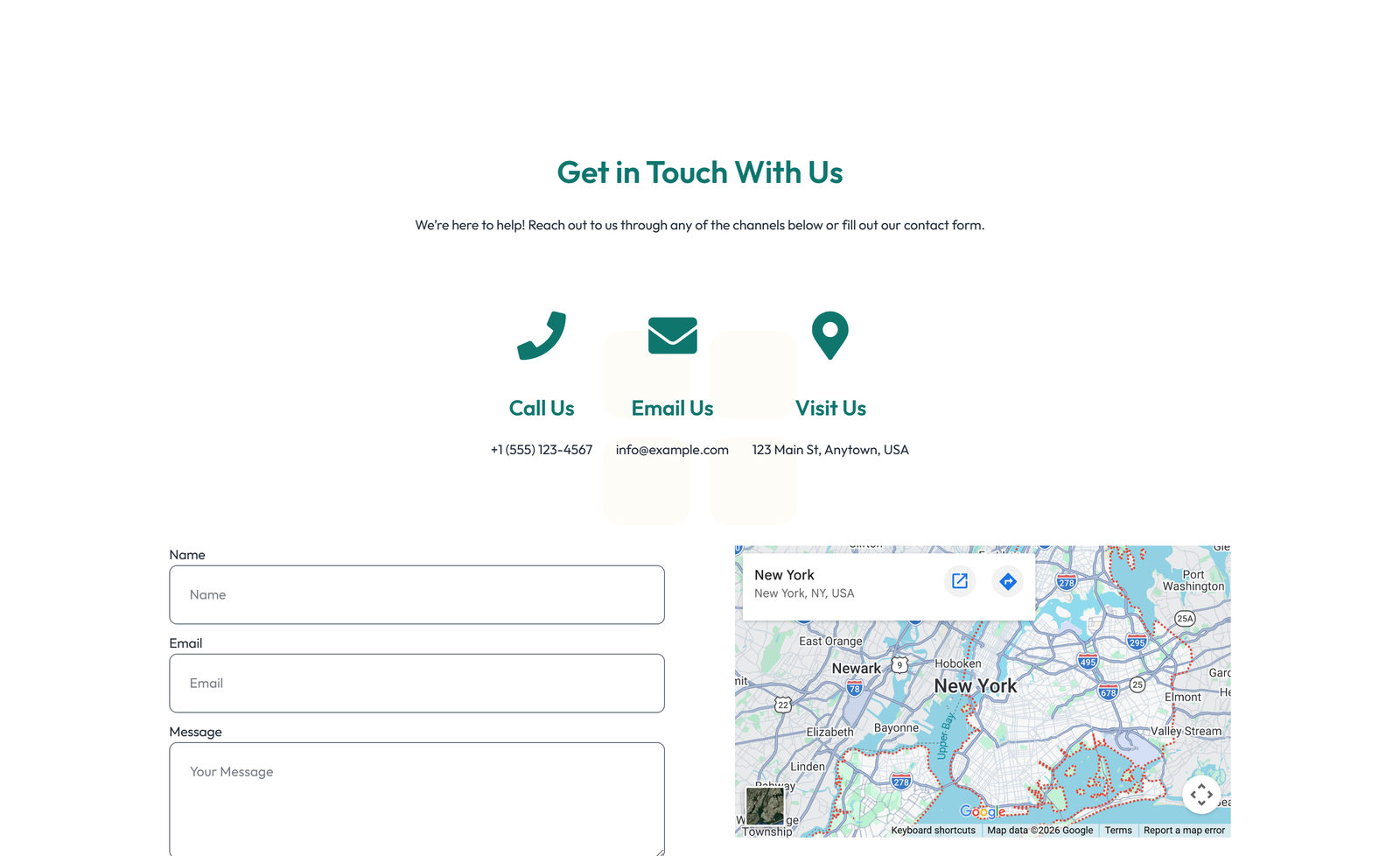 Split Contact with Info and Social Left and Map Right 7 - Elementor component