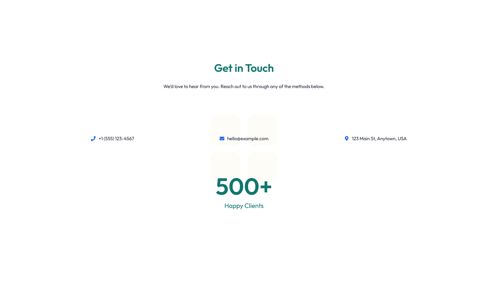 Screenshot of Centered Contact with Form, Info Below 7 - Elementor Contact Sections component
