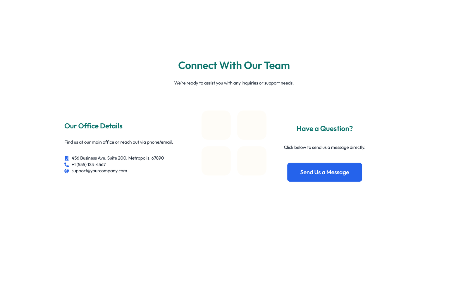 Screenshot of Split Contact with Info Left and Image Right 13 - Elementor Contact Sections component