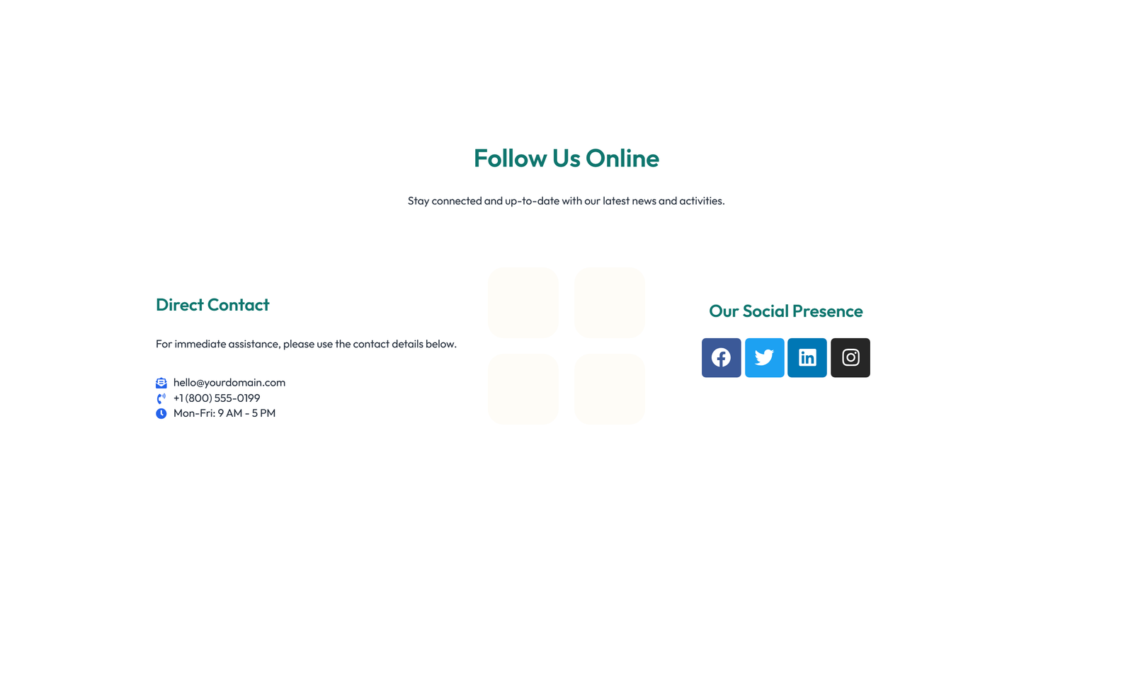Screenshot of Split Contact with Info and Social Left and Map Right 14 - Elementor Contact Sections component
