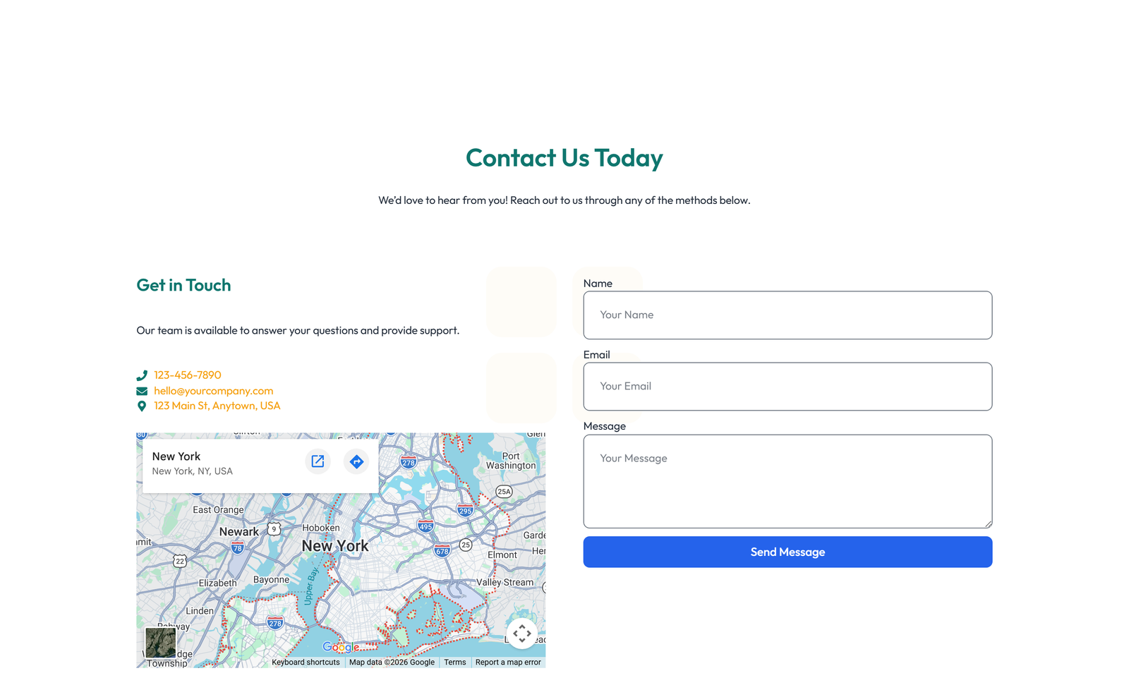 Centered Contact with Form, Info Below 14 - Elementor component
