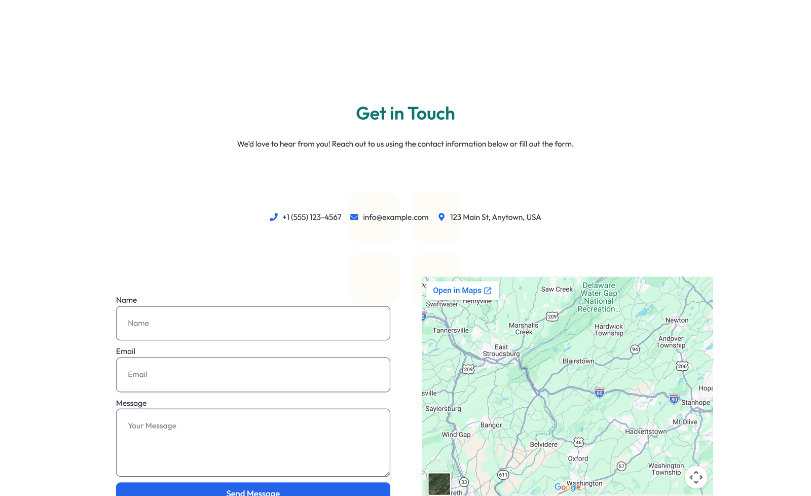 Split Contact with Info and Social Left and Map Right 17 - Elementor component