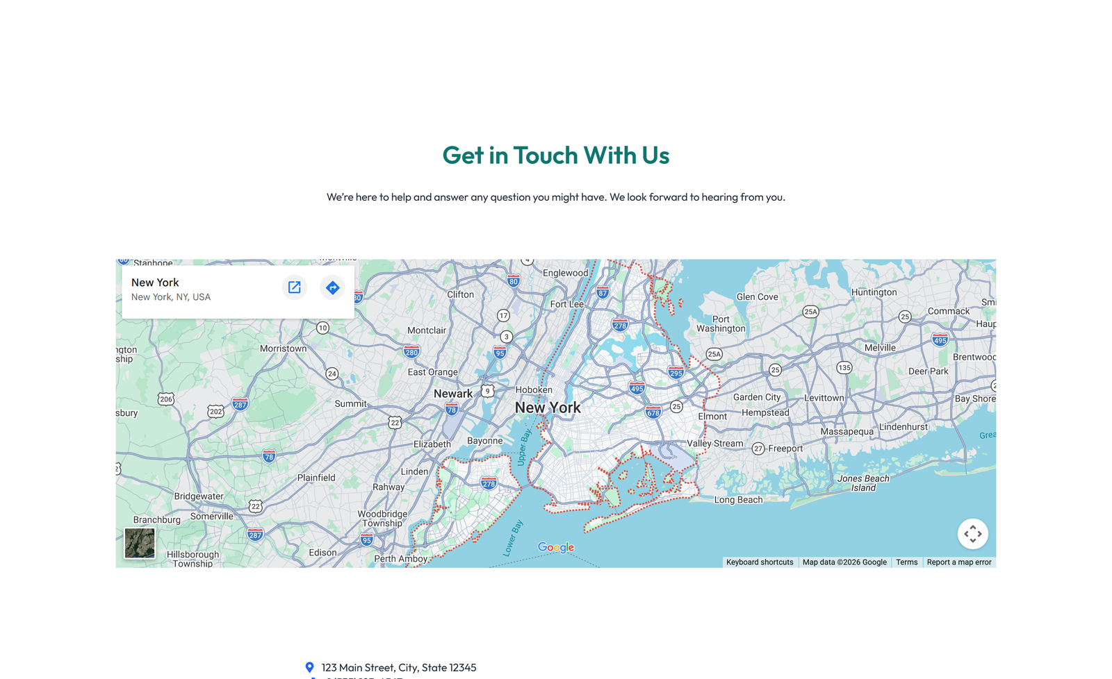 Split Contact with Info and Social Left and Map Right 26 - Elementor component