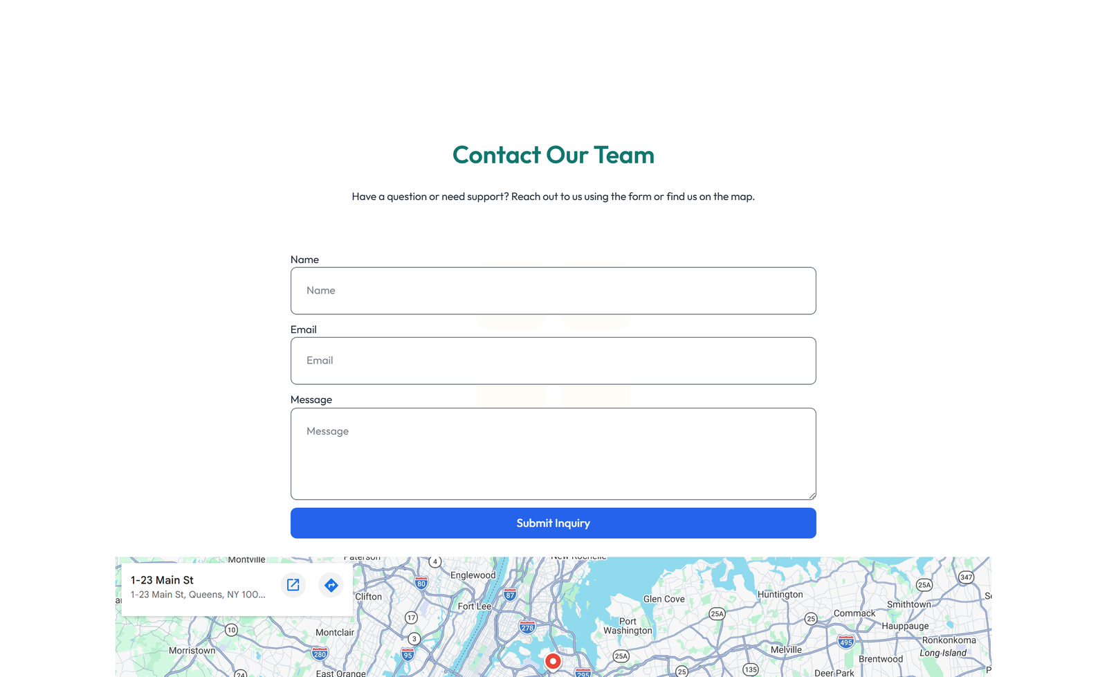 Split Contact with Info and Social Left and Map Right 27 - Elementor component