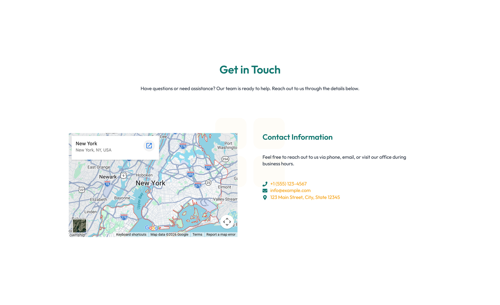 Centered Contact with Form, Info Below 32 - Elementor component