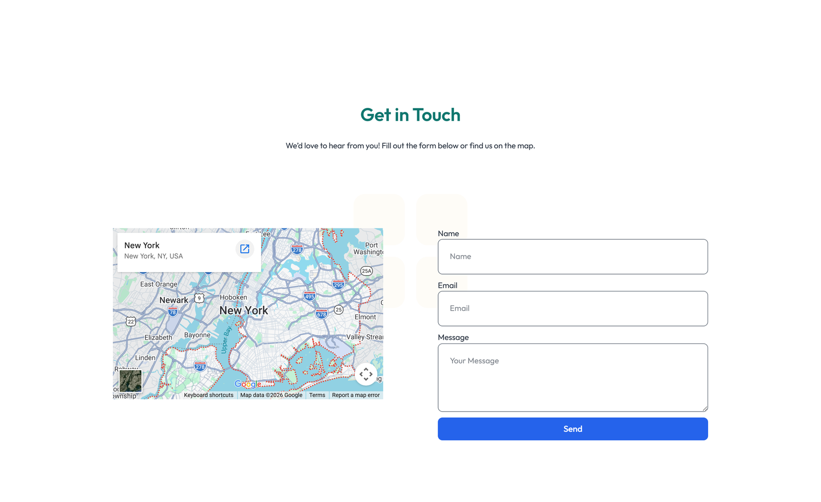 Split Contact with Info and Social Left and Map Right 33 - Elementor component