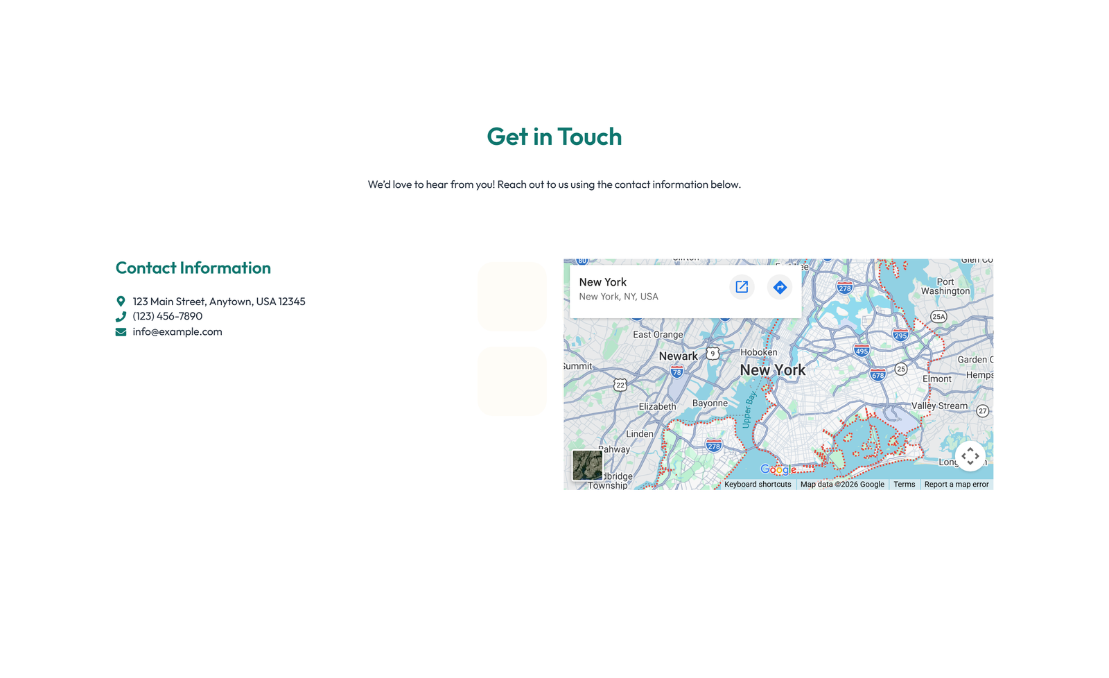 Split Contact with Info and Social Left and Map Right 40 - Elementor component