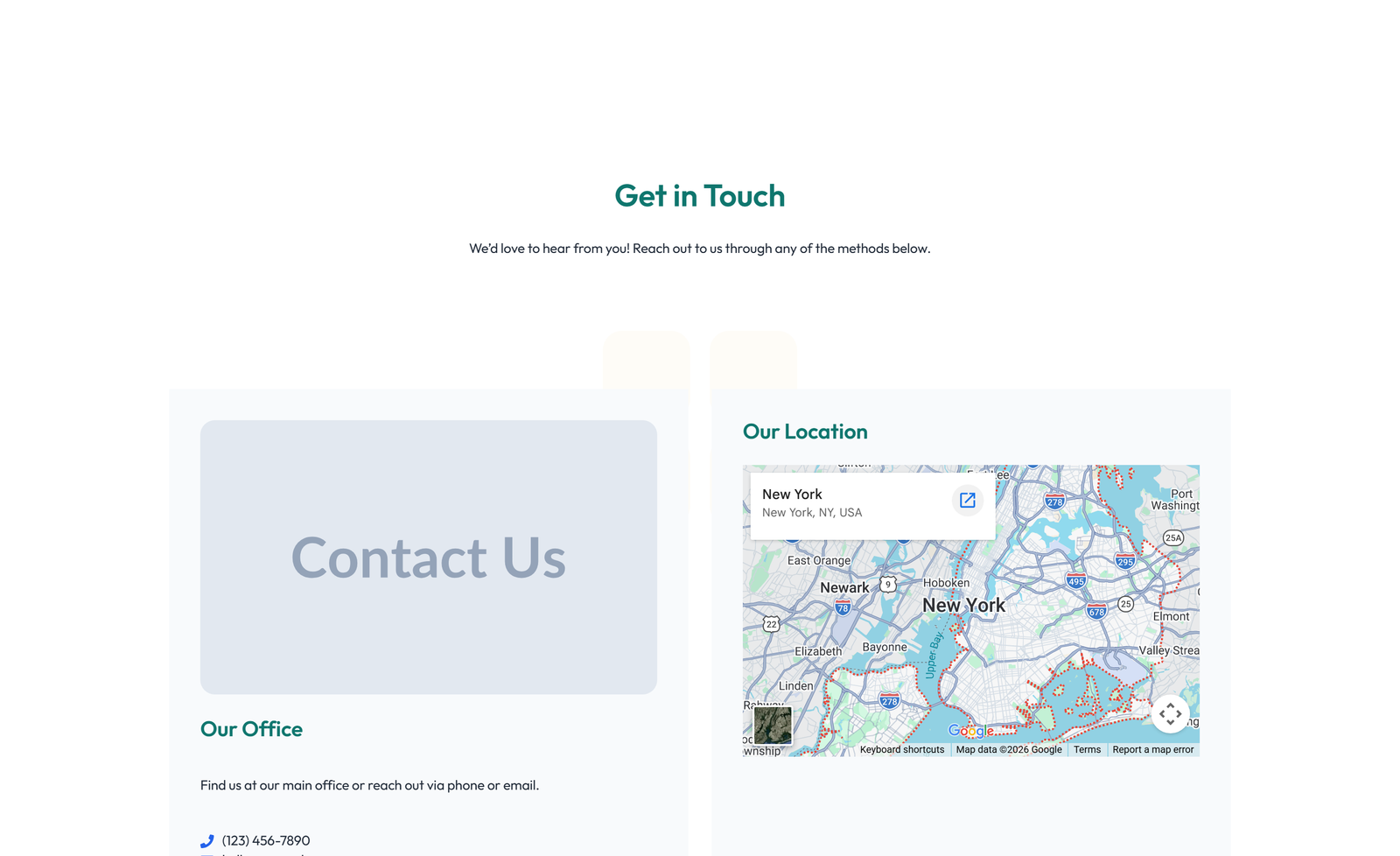 Centered Contact with Form, Info Below 42 - Elementor component