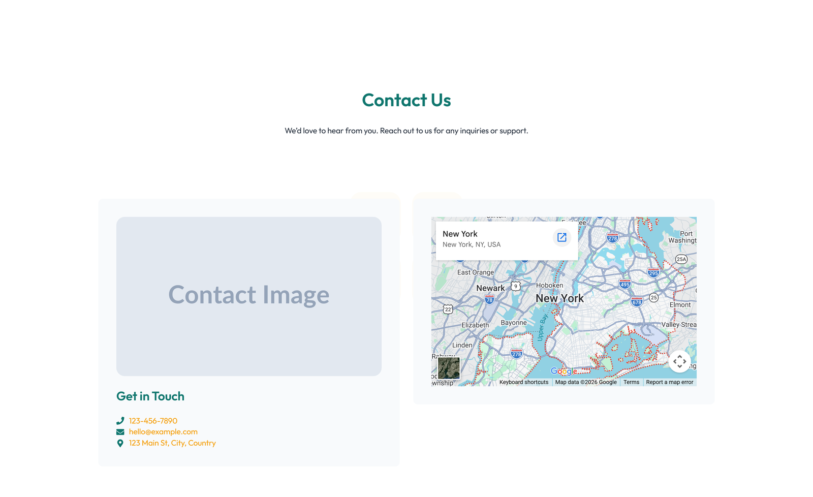 Split Contact with Info Left and Image Right 42 - Elementor component