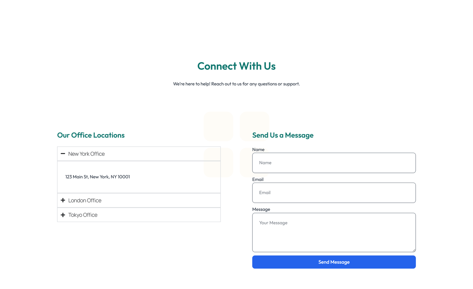 Screenshot of Split Contact with Info and Social Left and Map Right 48 - Elementor Contact Sections component