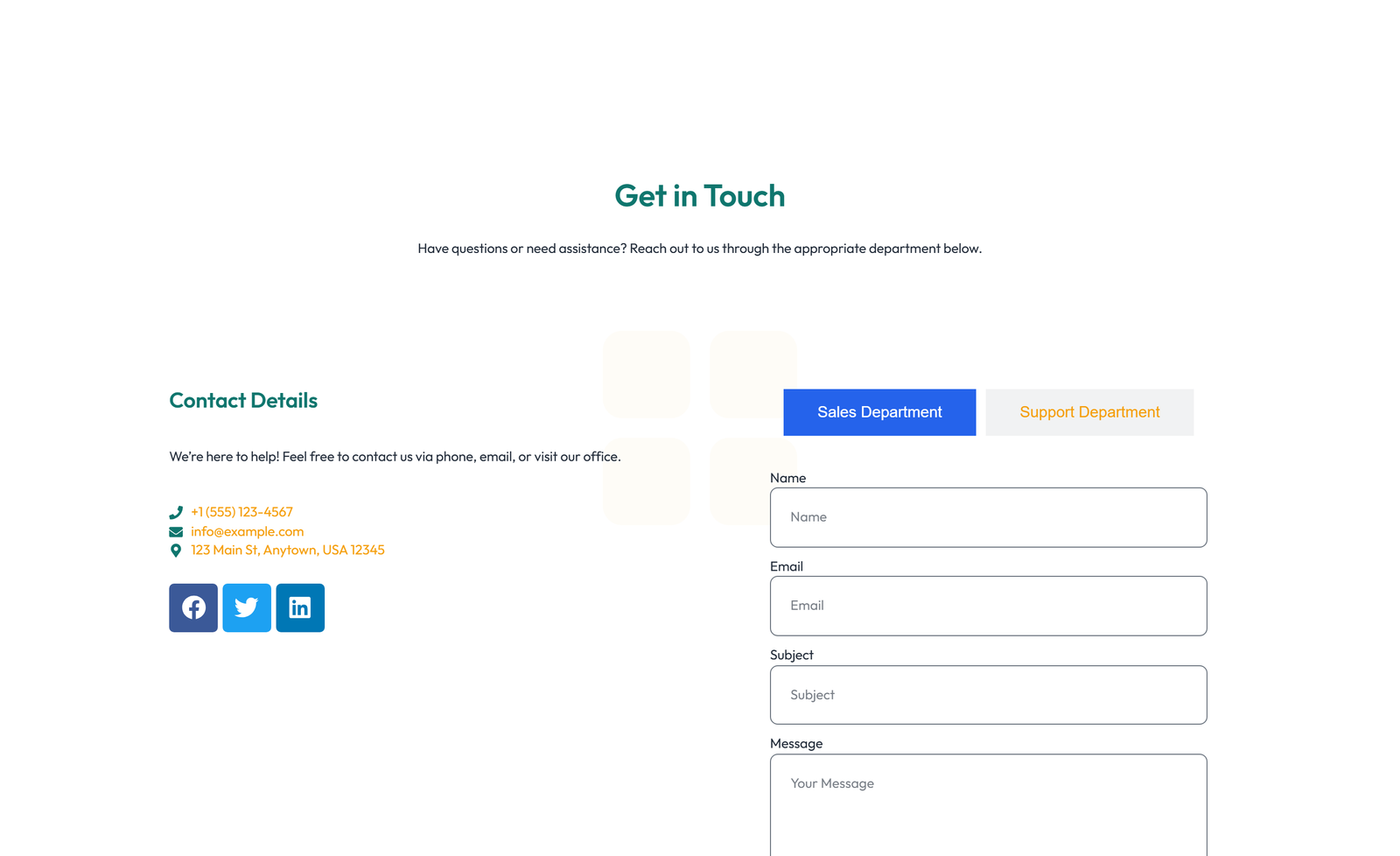 Screenshot of Split Contact with Info Left and Image Right 49 - Elementor Contact Sections component