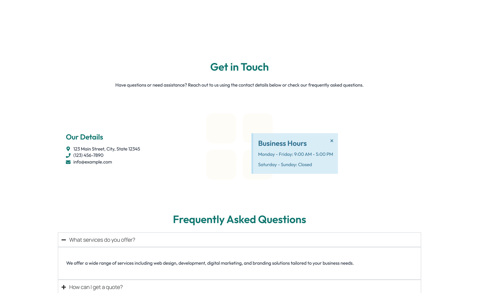 Screenshot of Split Contact with Info Left and Image Right 52 - Elementor Contact Sections component