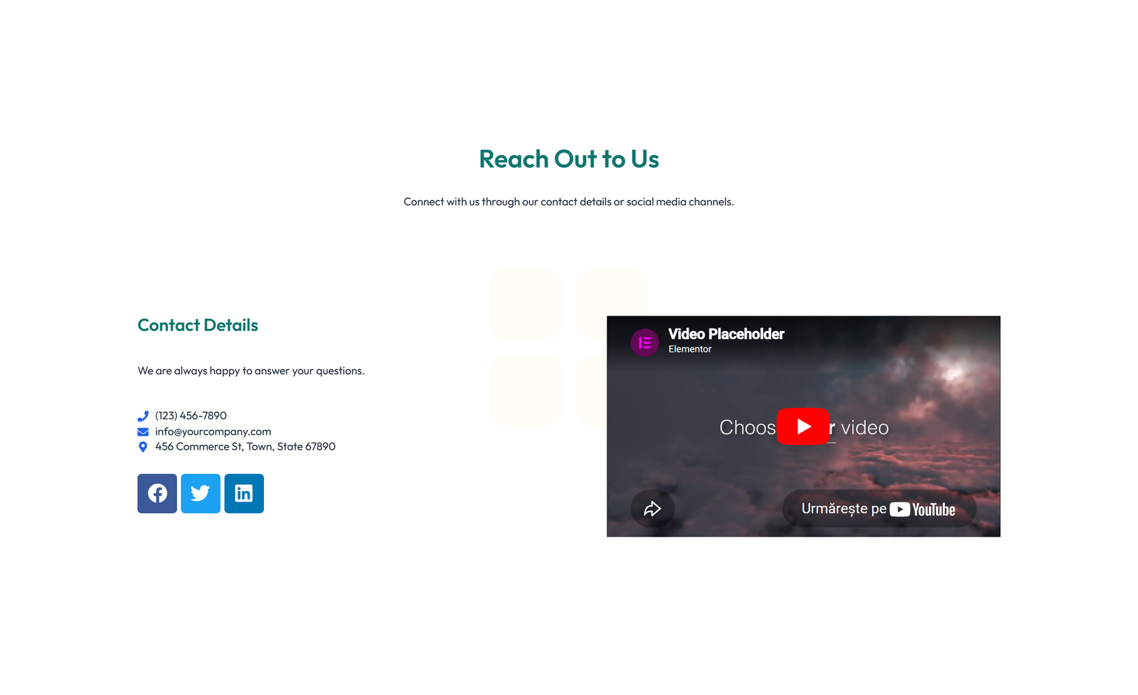Split Contact with Info and Social Left and Map Right 54 - Elementor component