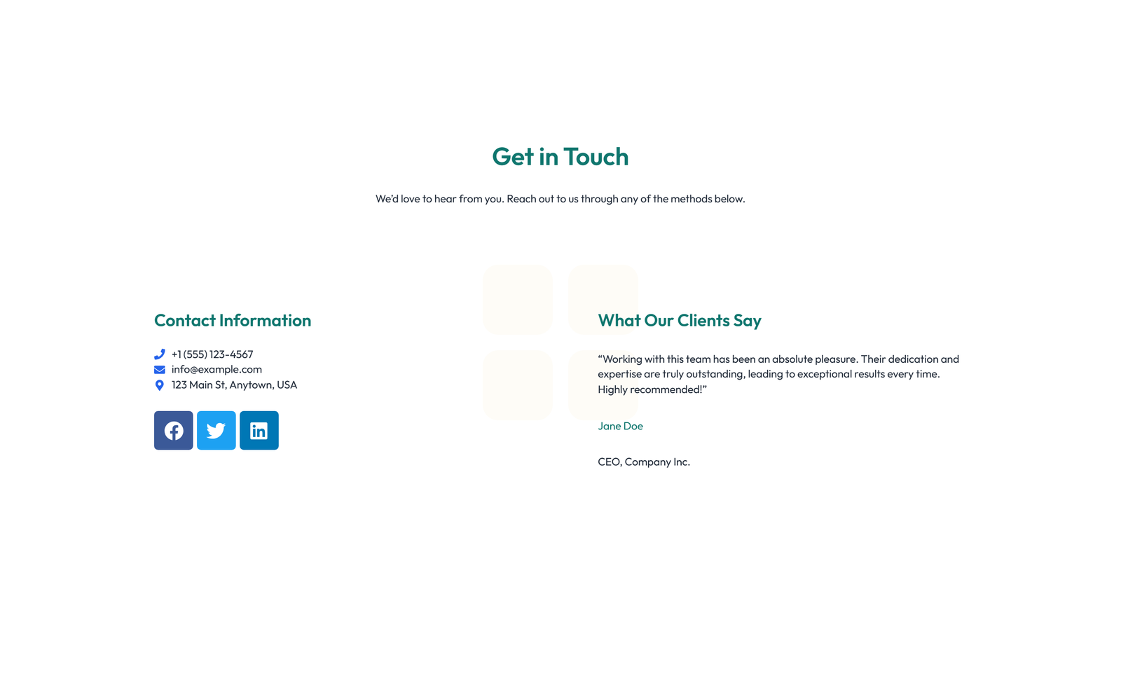 Screenshot of Centered Contact with Form, Info Below 56 - Elementor Contact Sections component