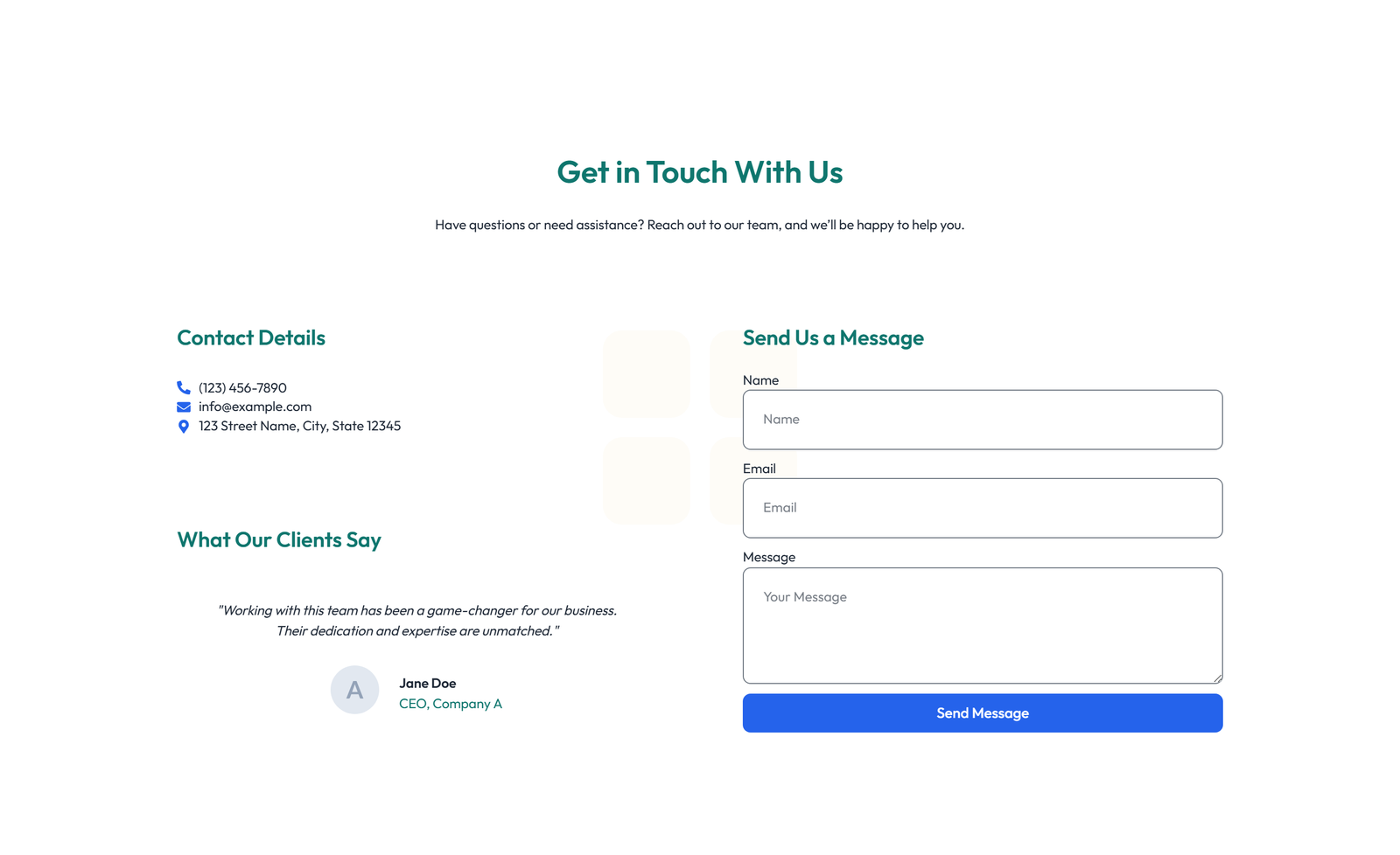 Screenshot of Split Contact with Info Left and Image Right 56 - Elementor Contact Sections component