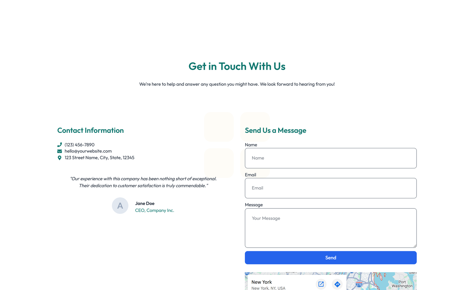 Split Contact with Info and Social Left and Map Right 57 - Elementor component