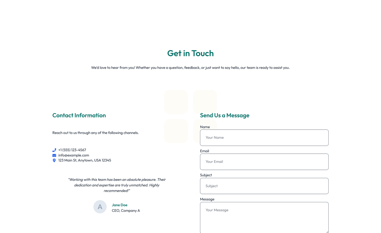 Screenshot of Split Contact with Info Left and Form Right 57 - Elementor Contact Sections component
