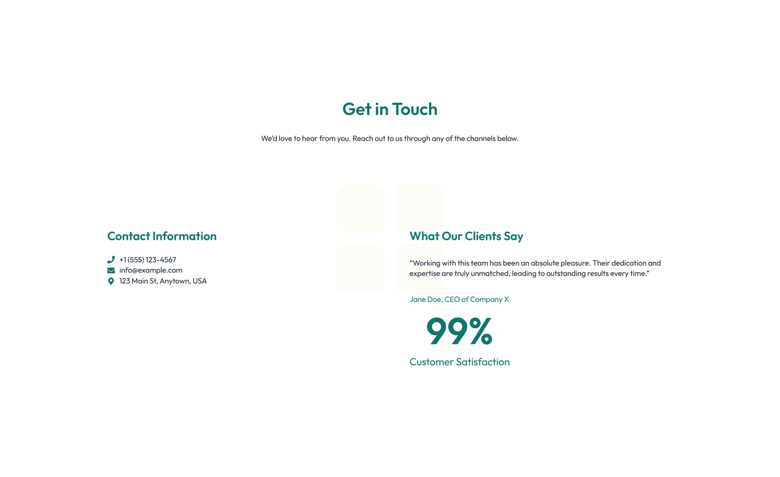 Screenshot of Centered Contact with Form, Info Below 57 - Elementor Contact Sections component