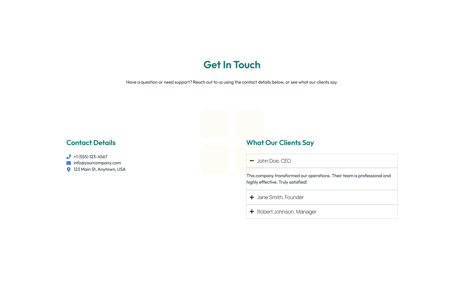 Screenshot of Split Contact with Info Left and Image Right 57 - Elementor Contact Sections component