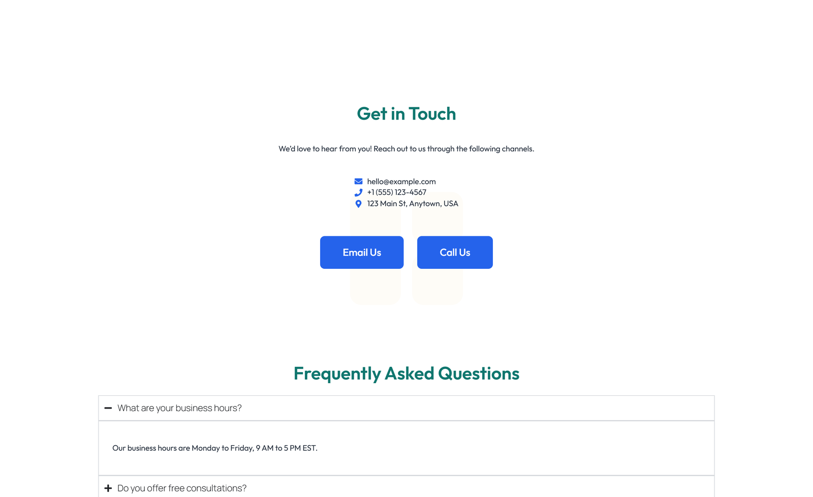 Screenshot of Split Contact with Info Left and Image Right 67 - Elementor Contact Sections component