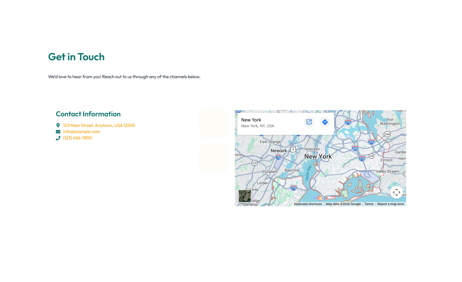Split Contact with Info and Social Left and Map Right 71 - Elementor component