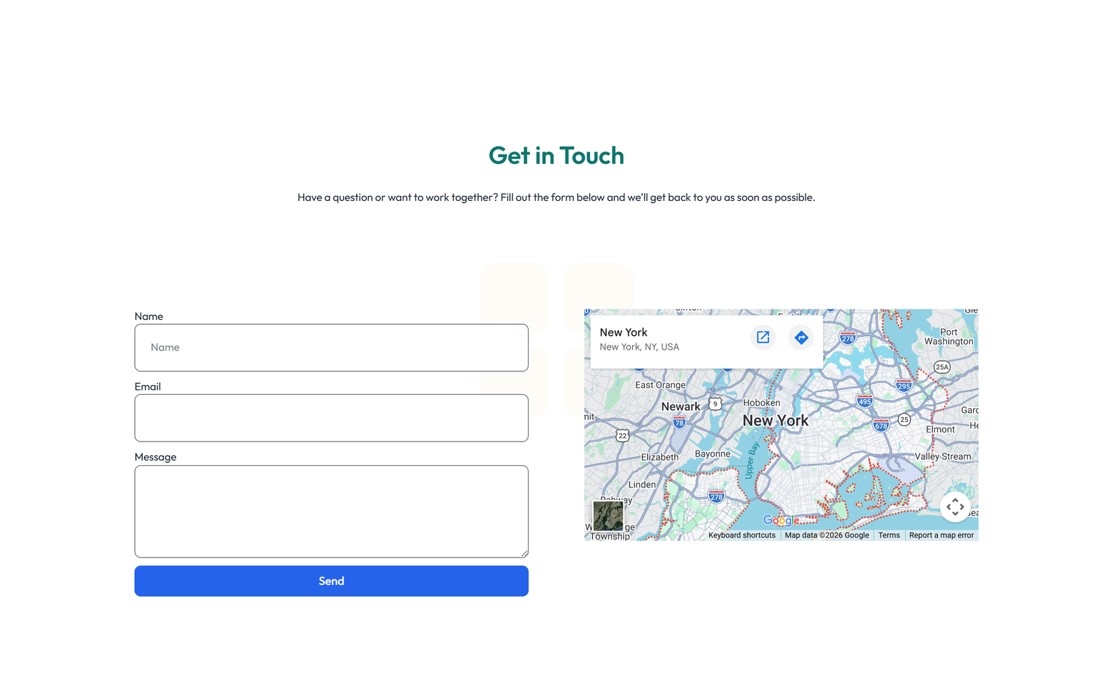 Split Contact with Info and Social Left and Map Right 72 - Elementor component