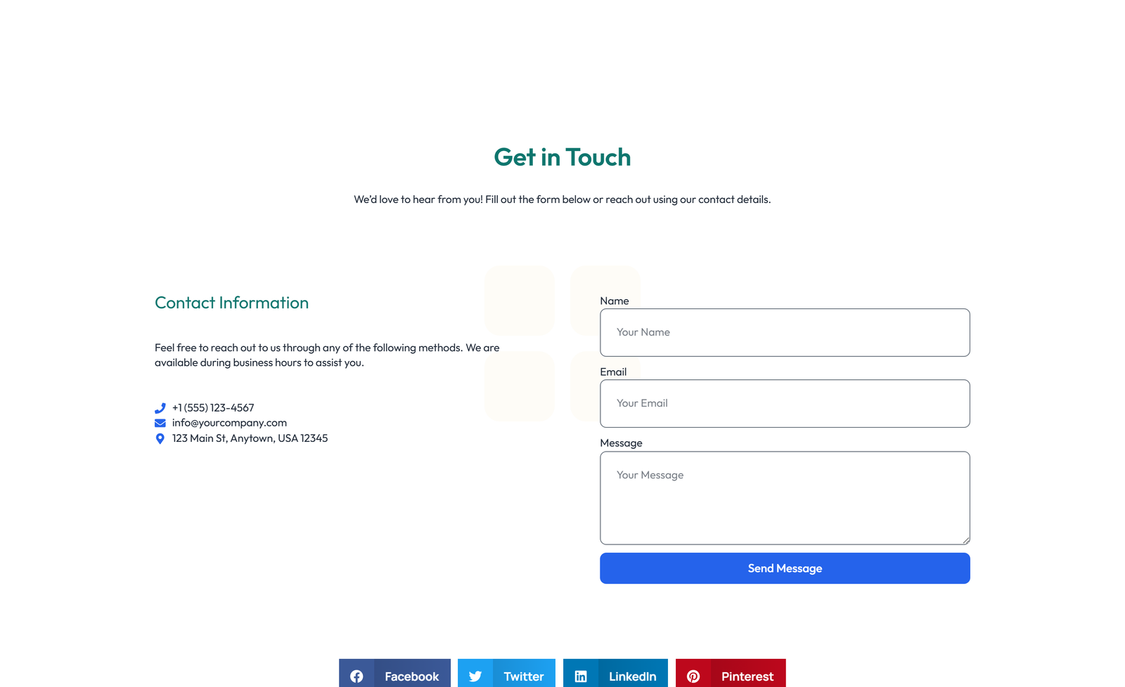Split Contact with Info Left and Form Right 72 - Elementor component