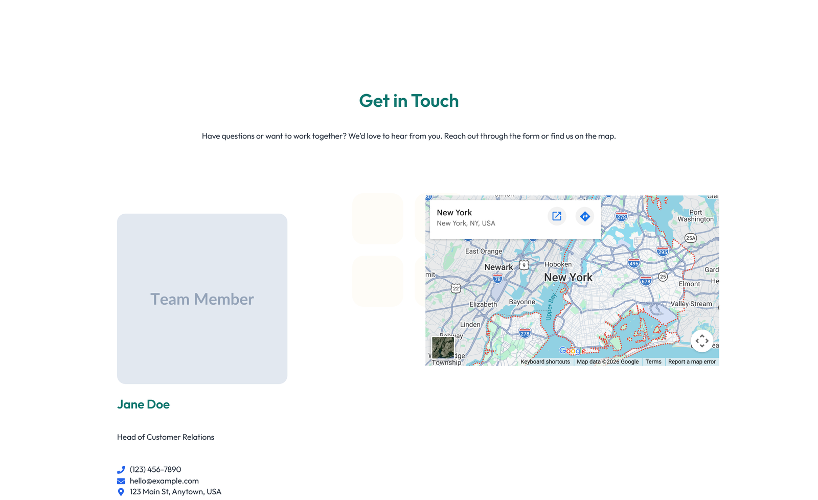 Centered Contact with Form, Info Below 73 - Elementor component