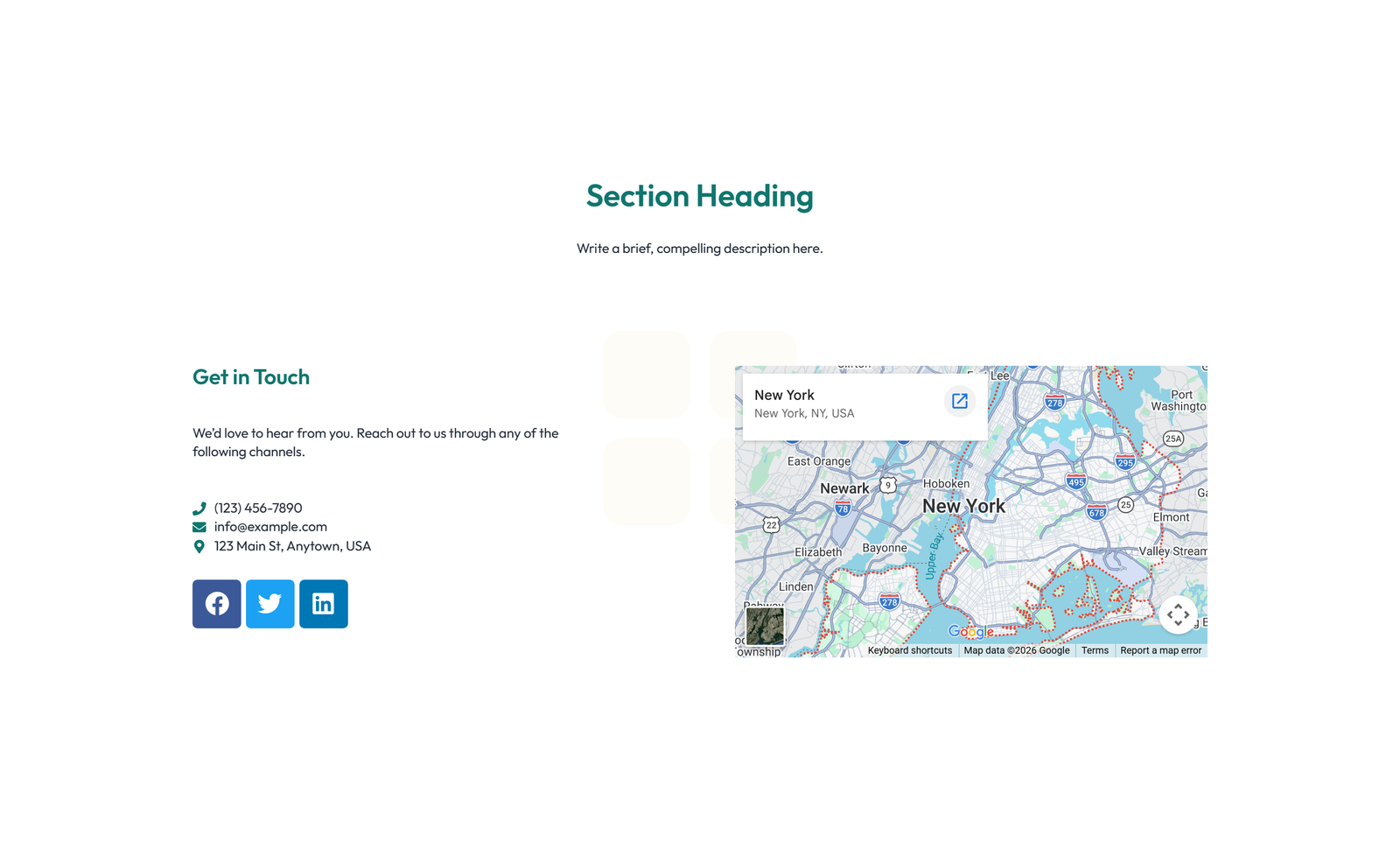 Centered Contact with Form, Info Below 76 - Elementor component