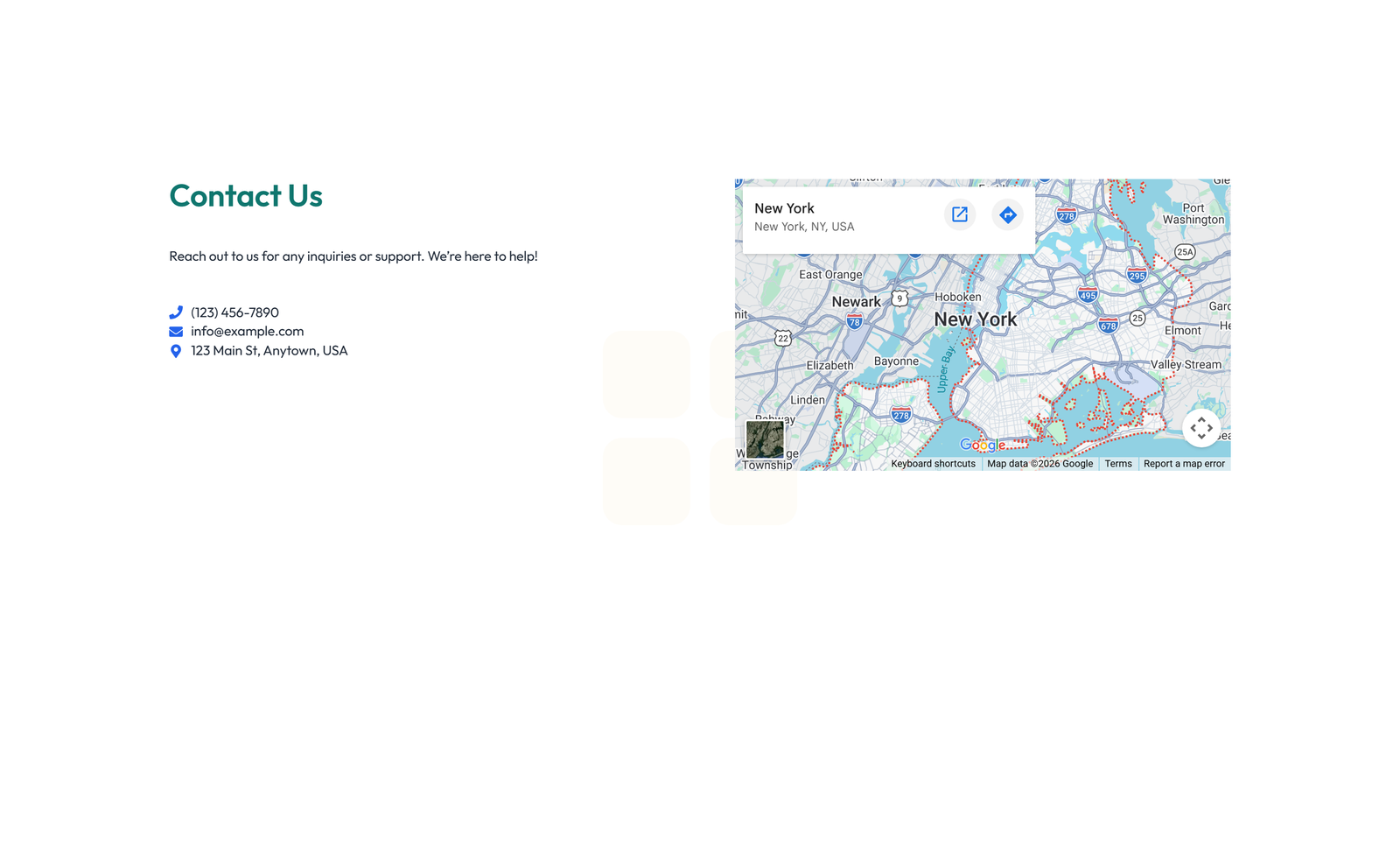 Split Contact with Info and Social Left and Map Right 77 - Elementor component