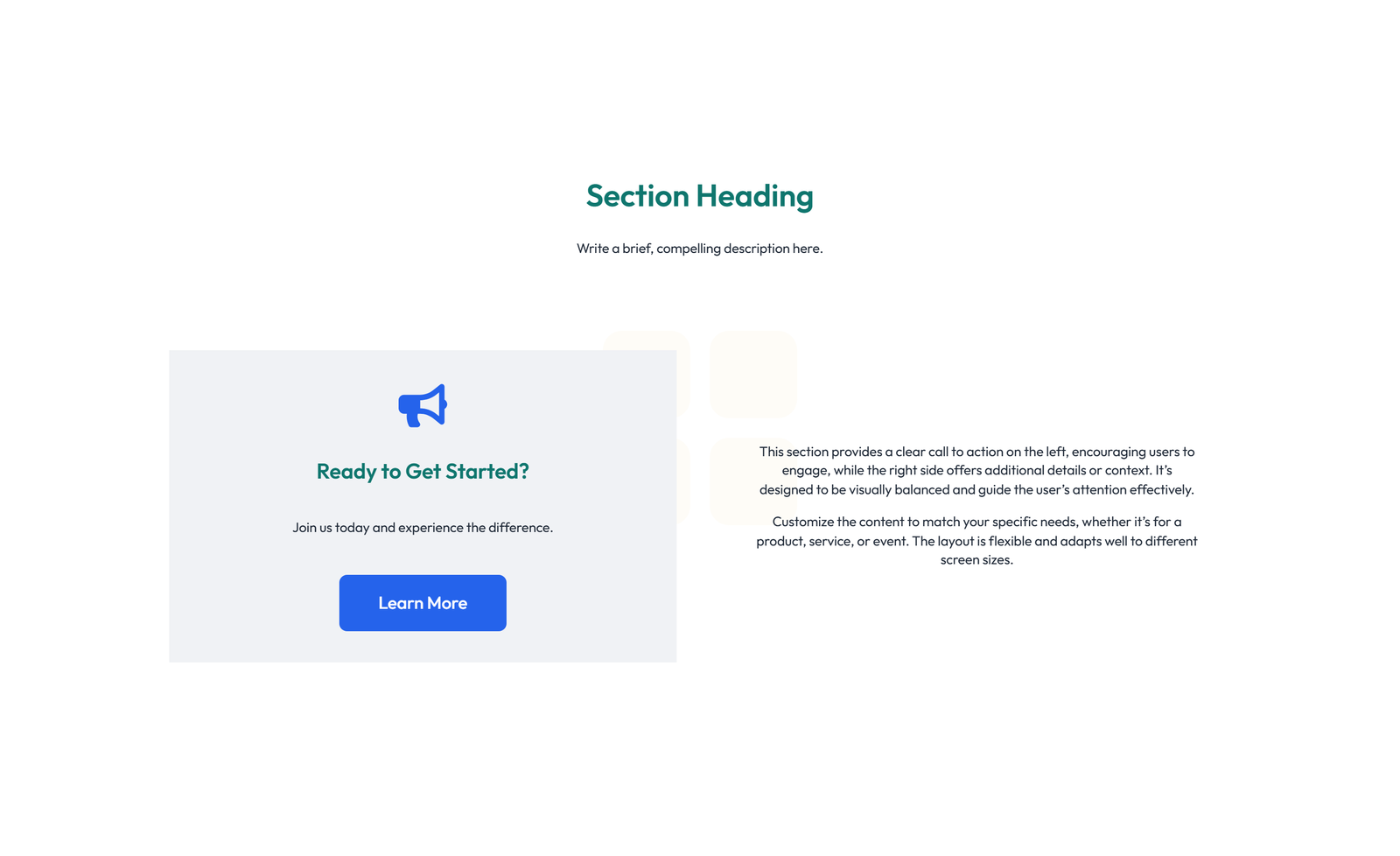 Screenshot of Centered Call to Action with Heading, Subtitle, CTA 48 - Elementor CTA Sections component