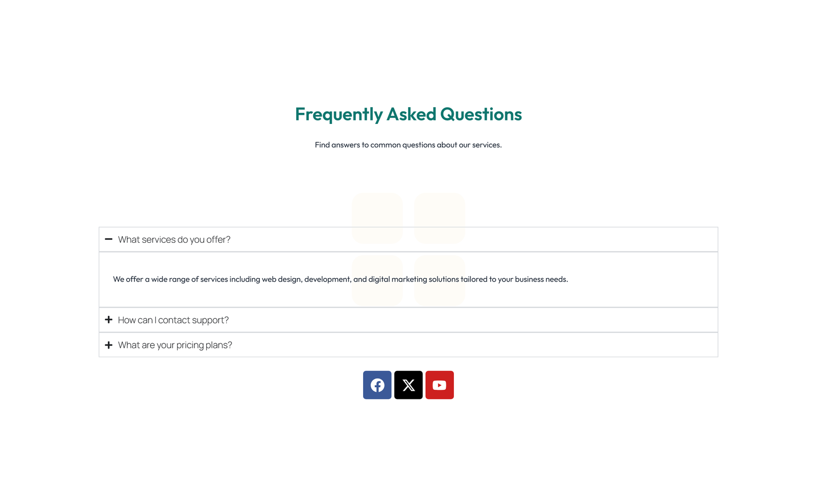 Screenshot of Centered FAQ with Accordion with Heading 3 - Elementor FAQ Sections component