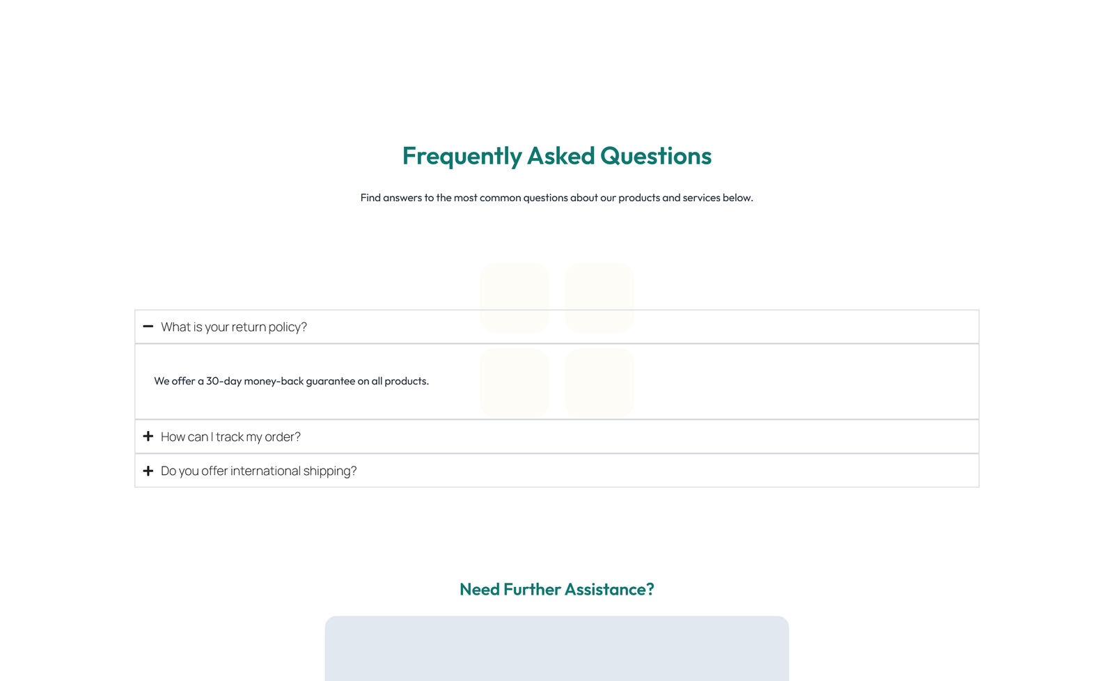Screenshot of Split FAQ with Text and CTA Left and Accordion Right 23 - Elementor FAQ Sections component