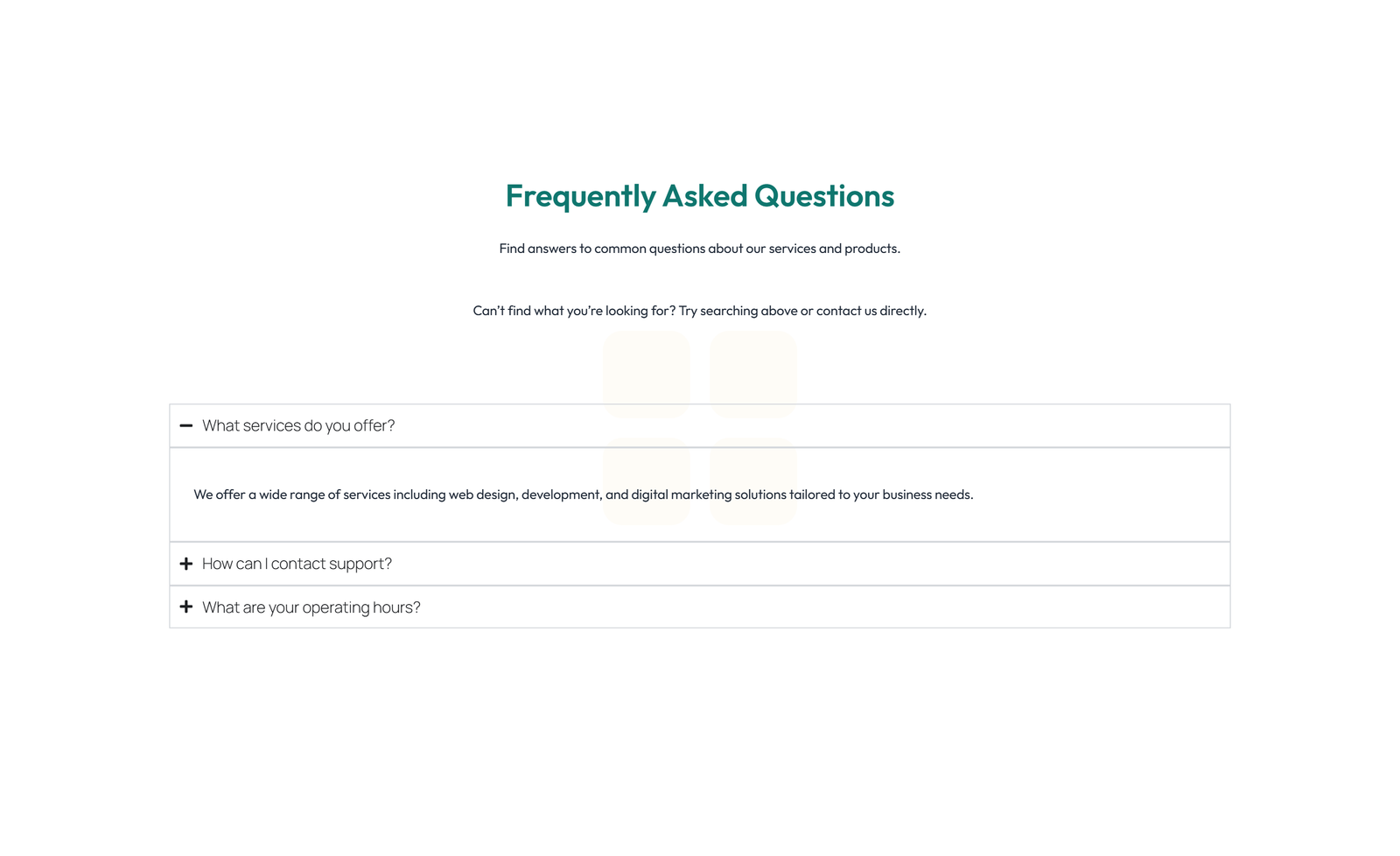 Screenshot of Split FAQ with Text and CTA Left and Accordion Right 33 - Elementor FAQ Sections component