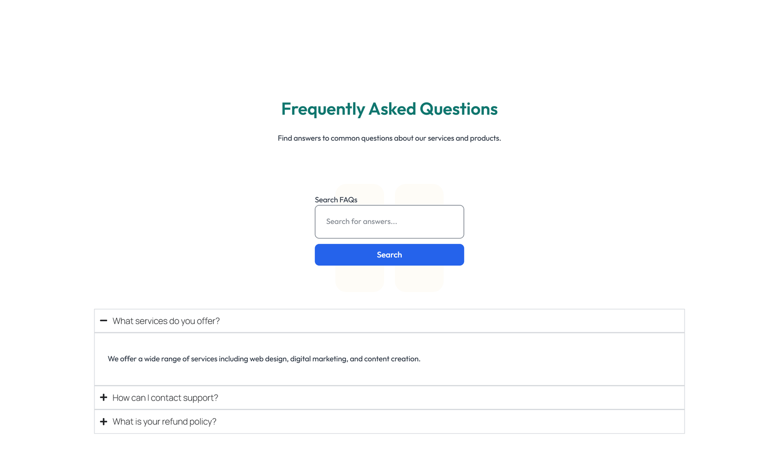 Screenshot of Split FAQ with Text and CTA Left and Accordion Right 34 - Elementor FAQ Sections component