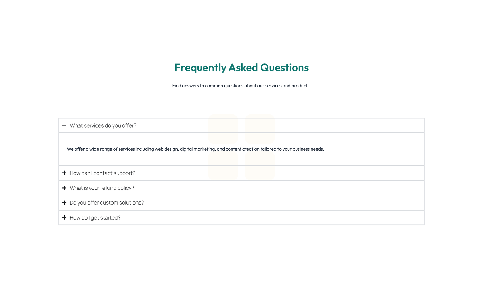 Screenshot of Split FAQ with Text and CTA Left and Accordion Right 38 - Elementor FAQ Sections component