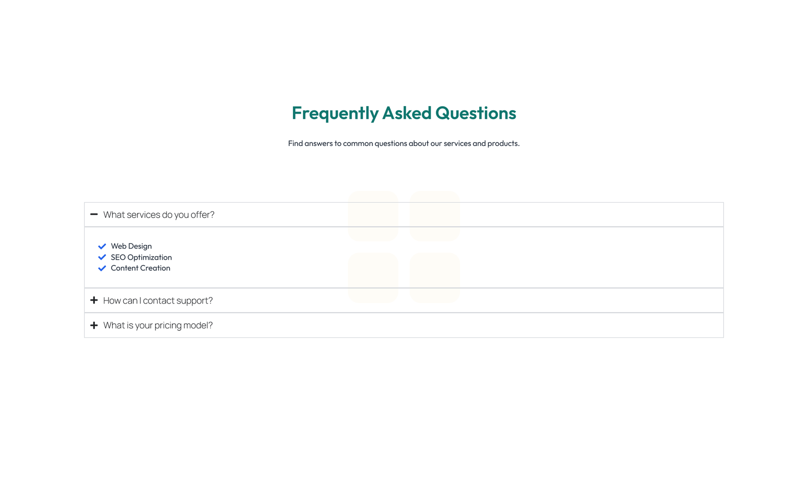 Screenshot of Split FAQ with Text and CTA Left and Accordion Right 41 - Elementor FAQ Sections component