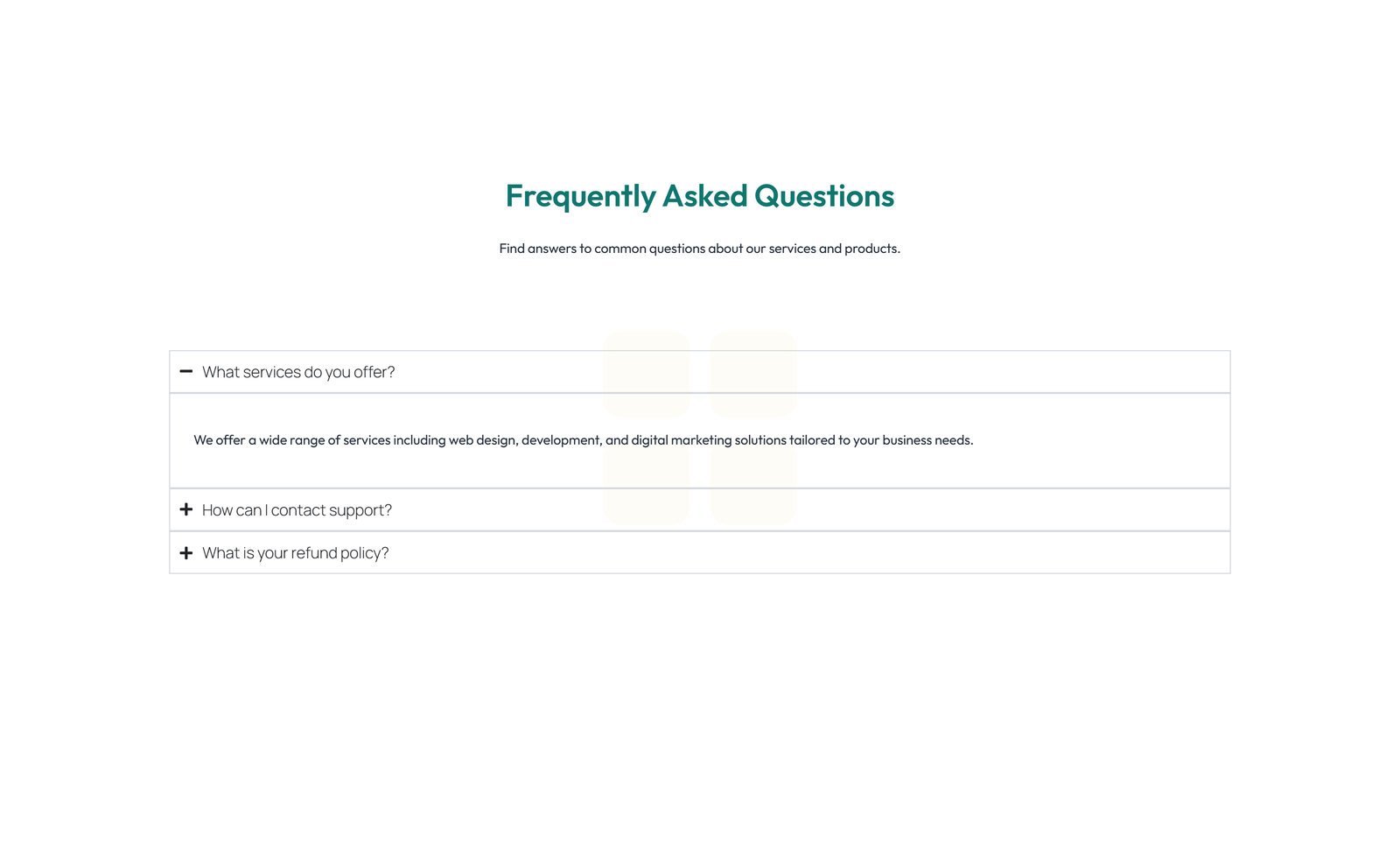 Screenshot of Split FAQ with Text and CTA Left and Accordion Right 44 - Elementor FAQ Sections component