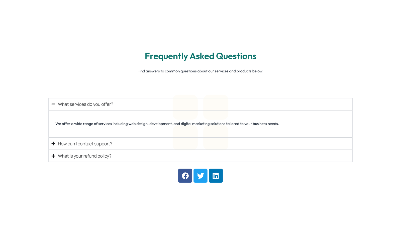 Screenshot of Centered FAQ with Accordion with Heading 47 - Elementor FAQ Sections component