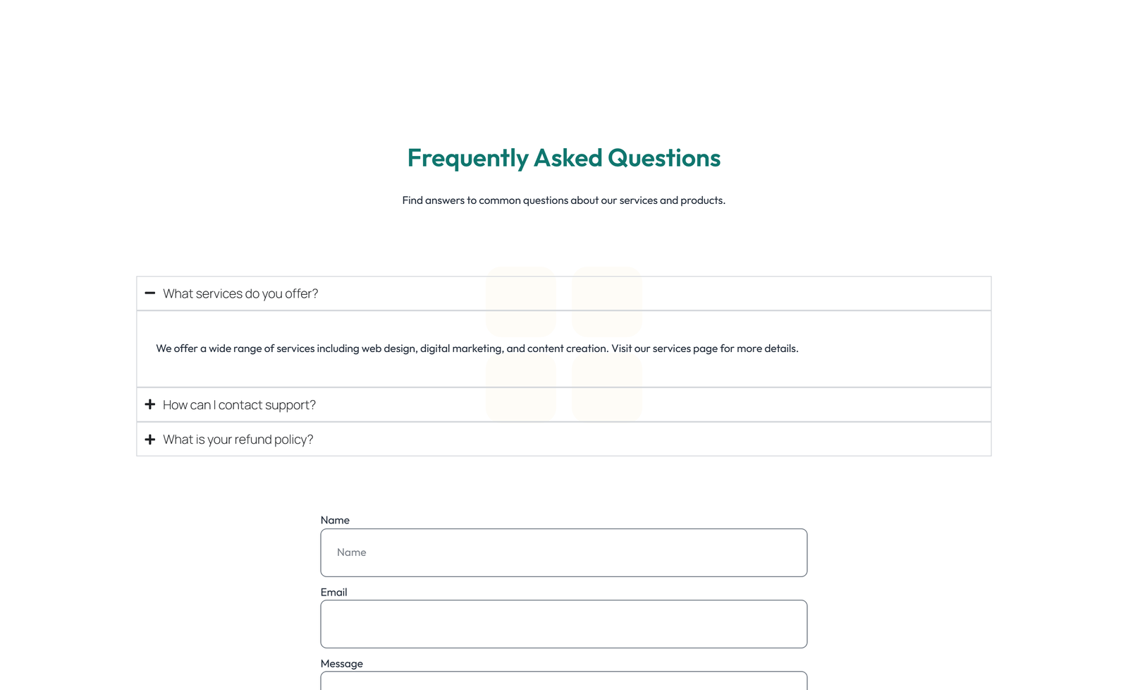 Screenshot of Split FAQ with Text and CTA Left and Accordion Right 53 - Elementor FAQ Sections component